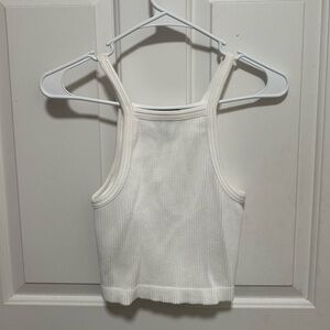 Forever 21 White Fitted Ribbed Halter Neck Crop Tank Top